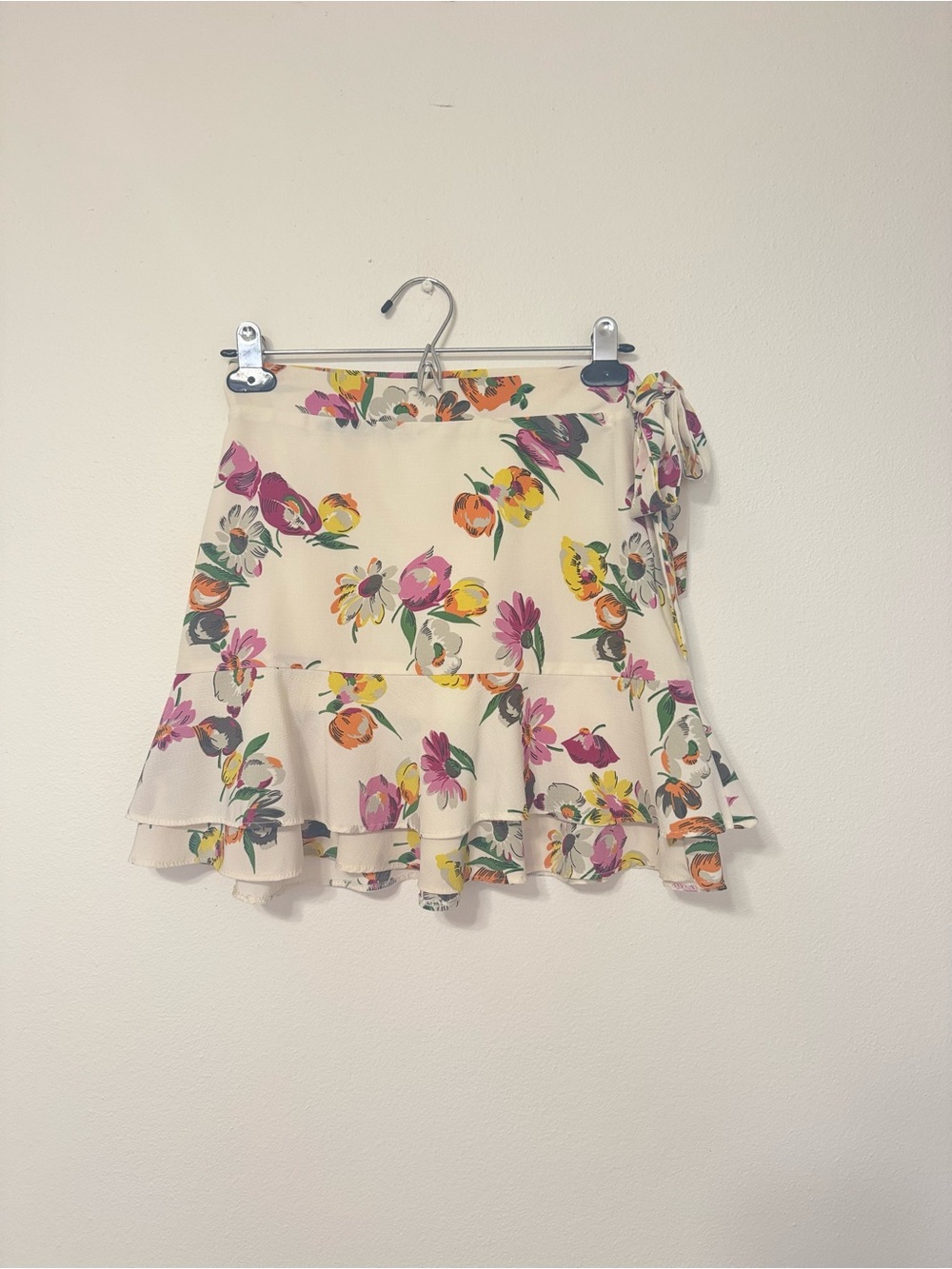 Zara Cream Mini Wrap Skirt with Pink, Yellow & Orange Floral Print